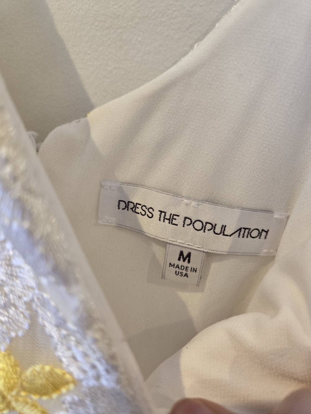 Dress the Population White and Yellow Floral Lace V-Neck Fit & Flare Midi Dress - Picture 7 of 12